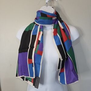 Vintage Casca Silk Scarf 51x13 inches Colorblock Geometric Korean Made